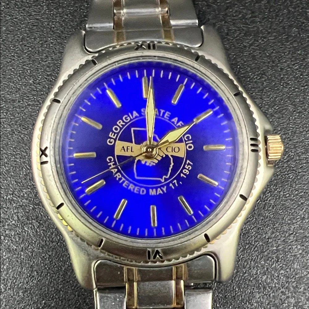 Georgia State AFL-CIO Men's Blue Dial Two-Tone Watch